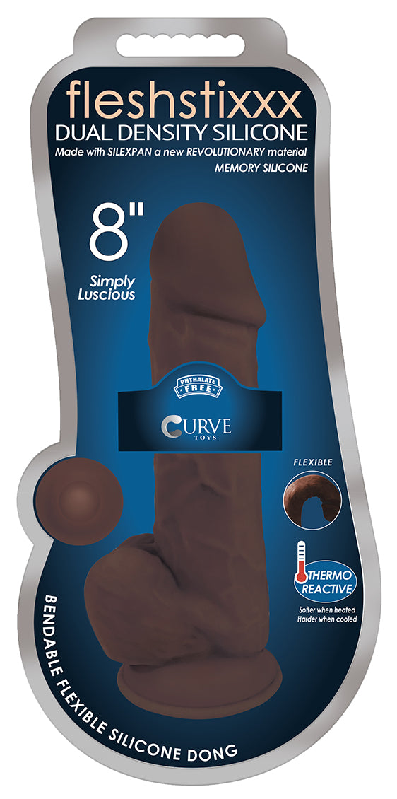 8 Inch Fleshstixxx Silicone Dildo With Balls - Chocolate