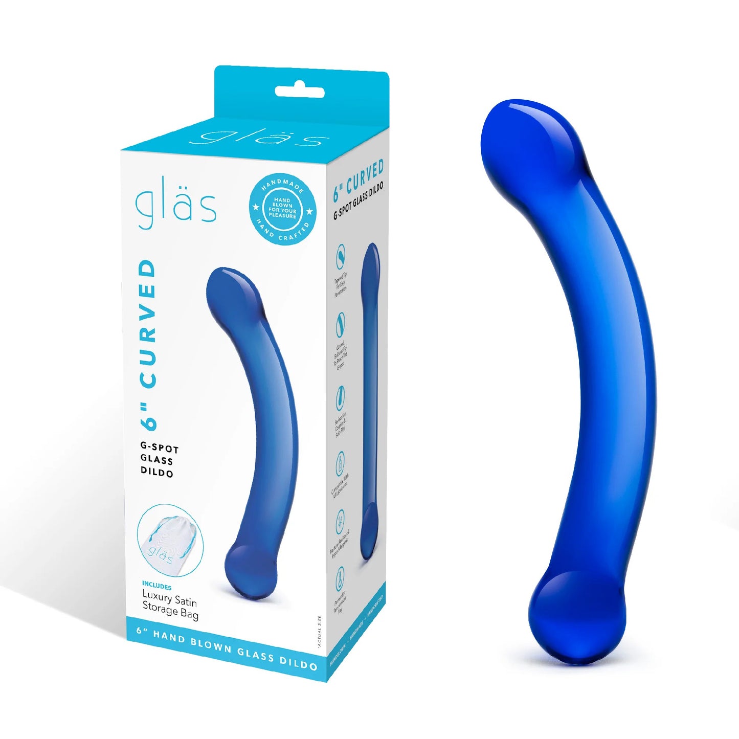 6 Inch Curved G-Spot Blue Glass Dildo