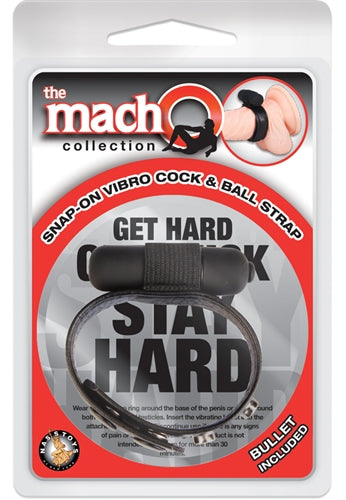 The Macho Collection Snap-on Vibro Cock and Ball Strap - Black