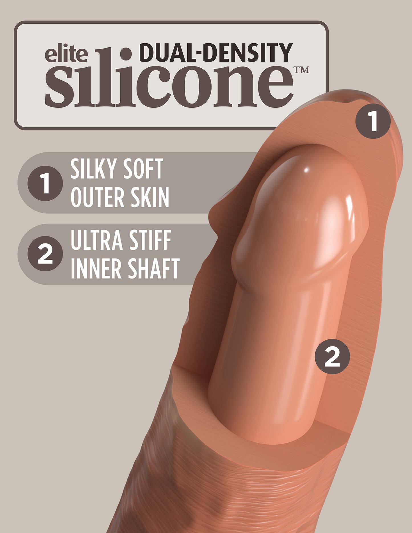 King Cock Elite 7 Inch Dual Density Silicone Cock  - Tan