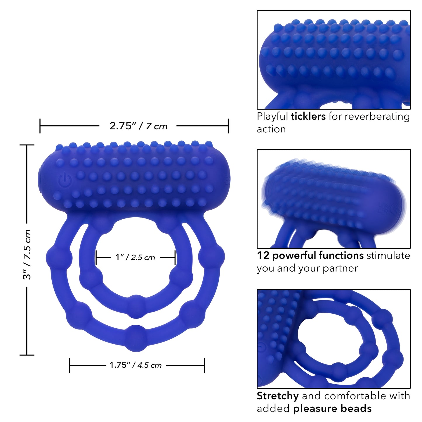 Silicone Rechargeable 10 Bead Maximus Ring - Blue