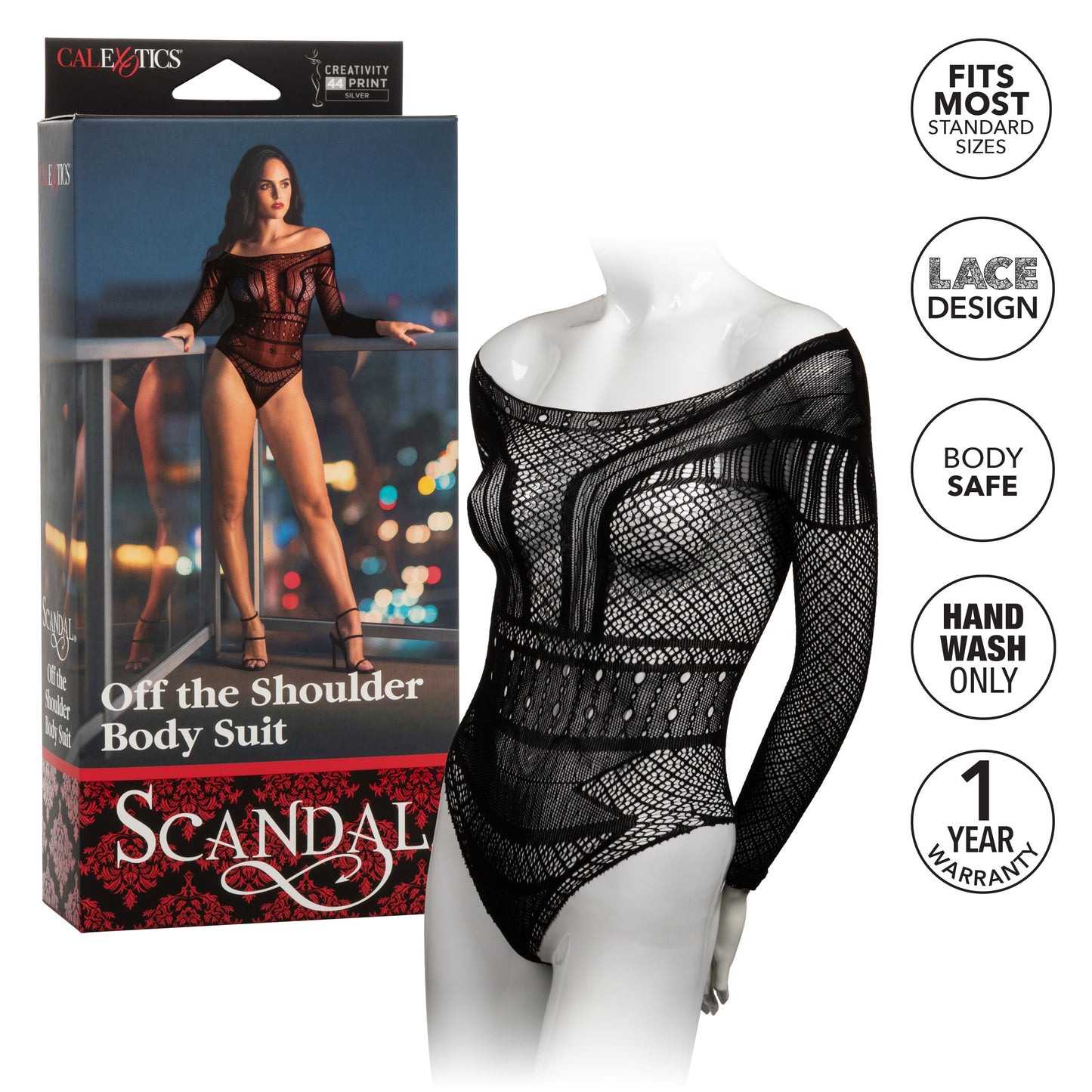 Scandal Off the Shoulder Body Suit - One Size - Black