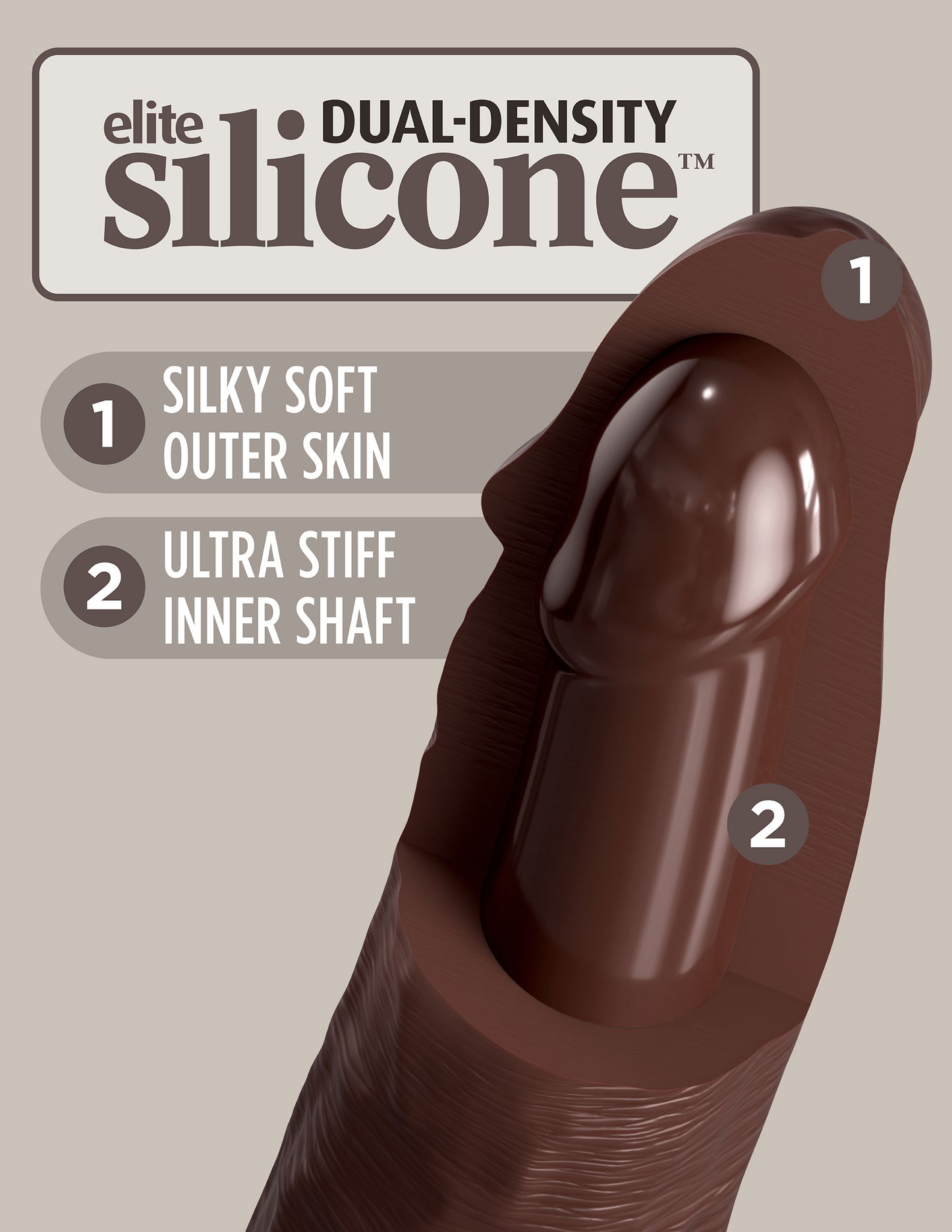 King Cock Elite 7 Inch Vibrating Silicone Dual  Silicone Dual Density Cock With Remote - Brown