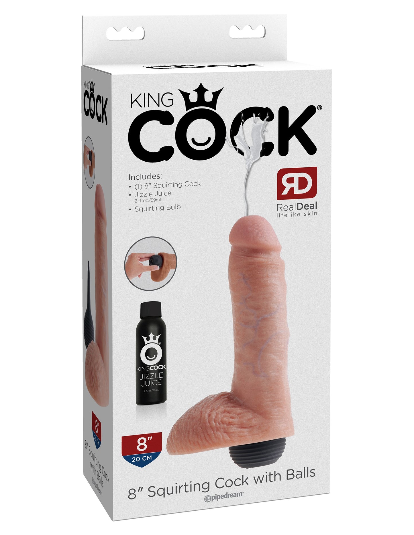 King Cock 8 Inch Squirting Cock With Balls - Light