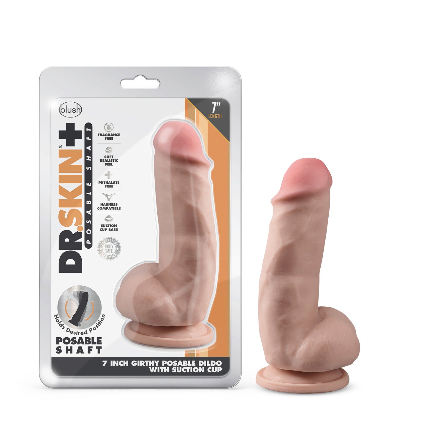 Dr. Skin Plus - 7 Inch Girthy Posable Dildo With  Balls - Vanilla