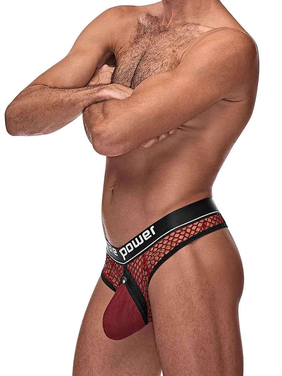 Cock Pit Net Cock Ring Thong - S/ M - Burgundy