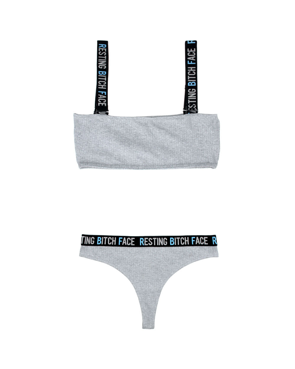 Resting Bitch Face Crop Top and Thong Panty Set - Gray - L/xl