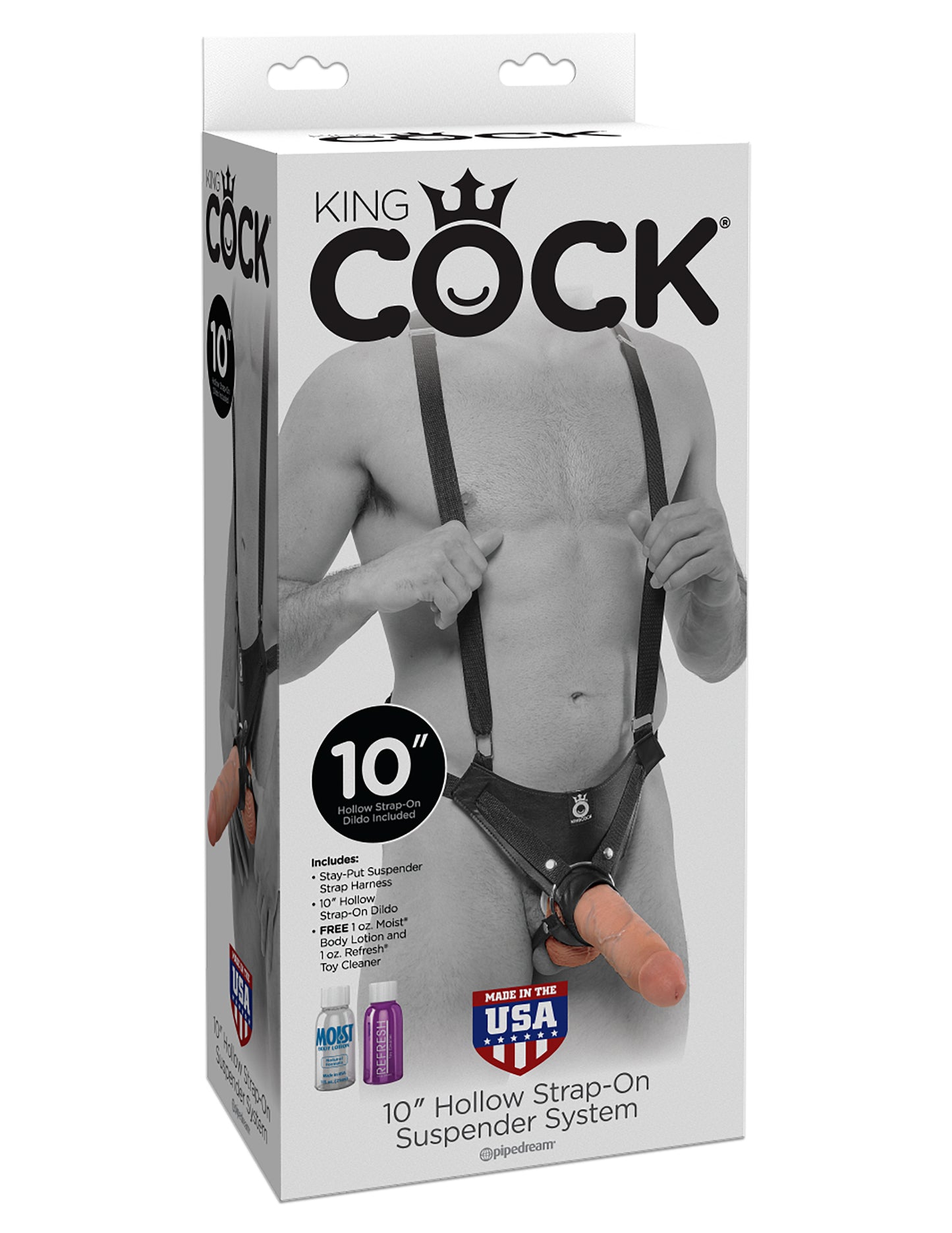 King Cock 10 Inch Hollow Strap-on Suspender  System - Flesh