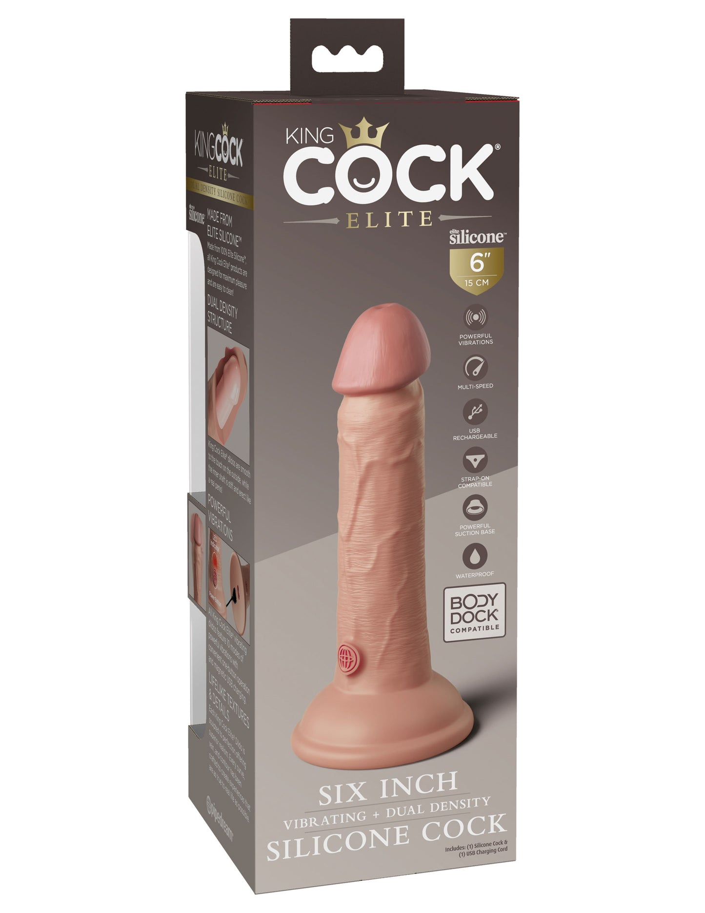 King Cock Elite 6 Inch Vibrating Silicone Dual  Silicone Dual Density Cock - Light