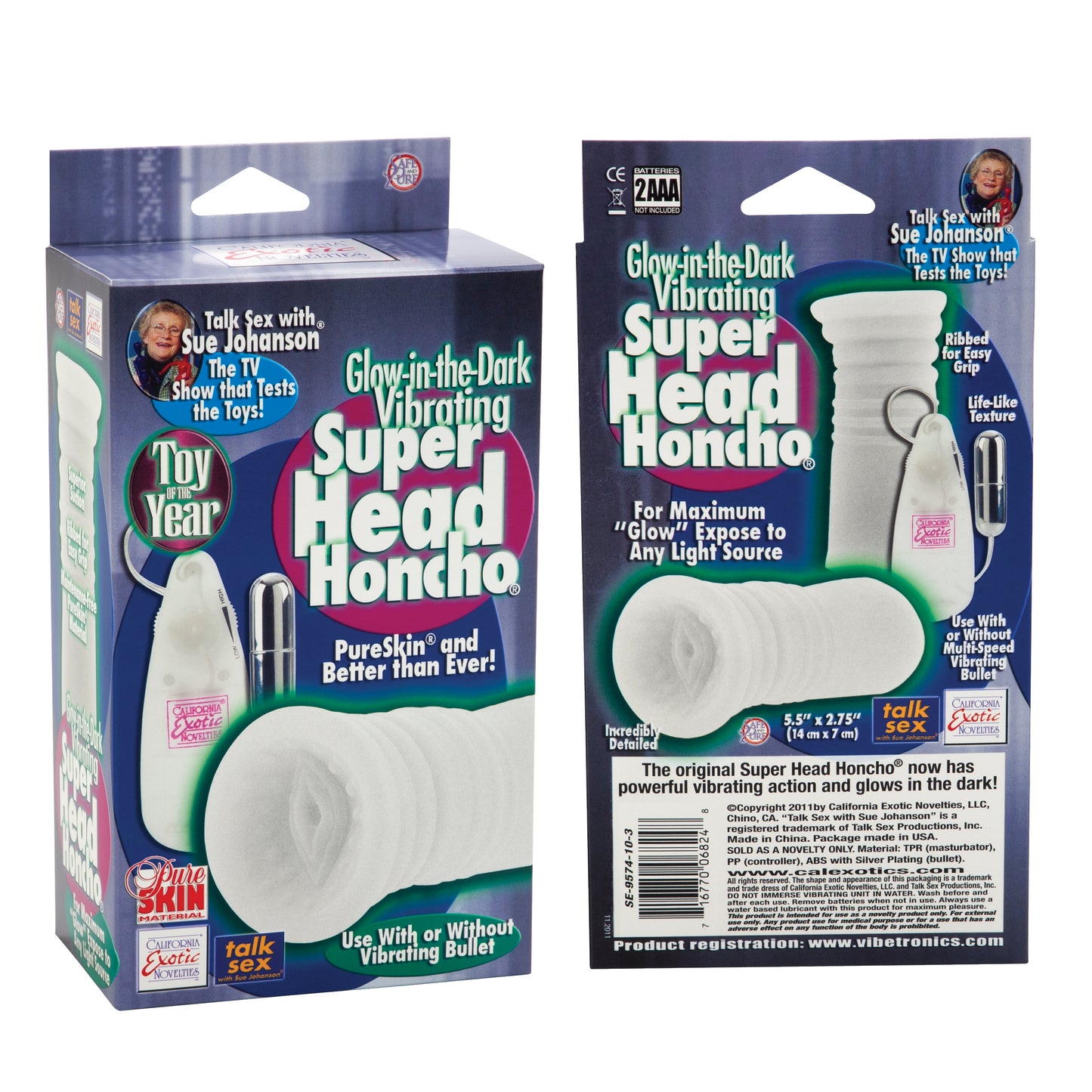 Sue Johanson Glow-in-the-Dark Vibrating Super Head Honcho - White