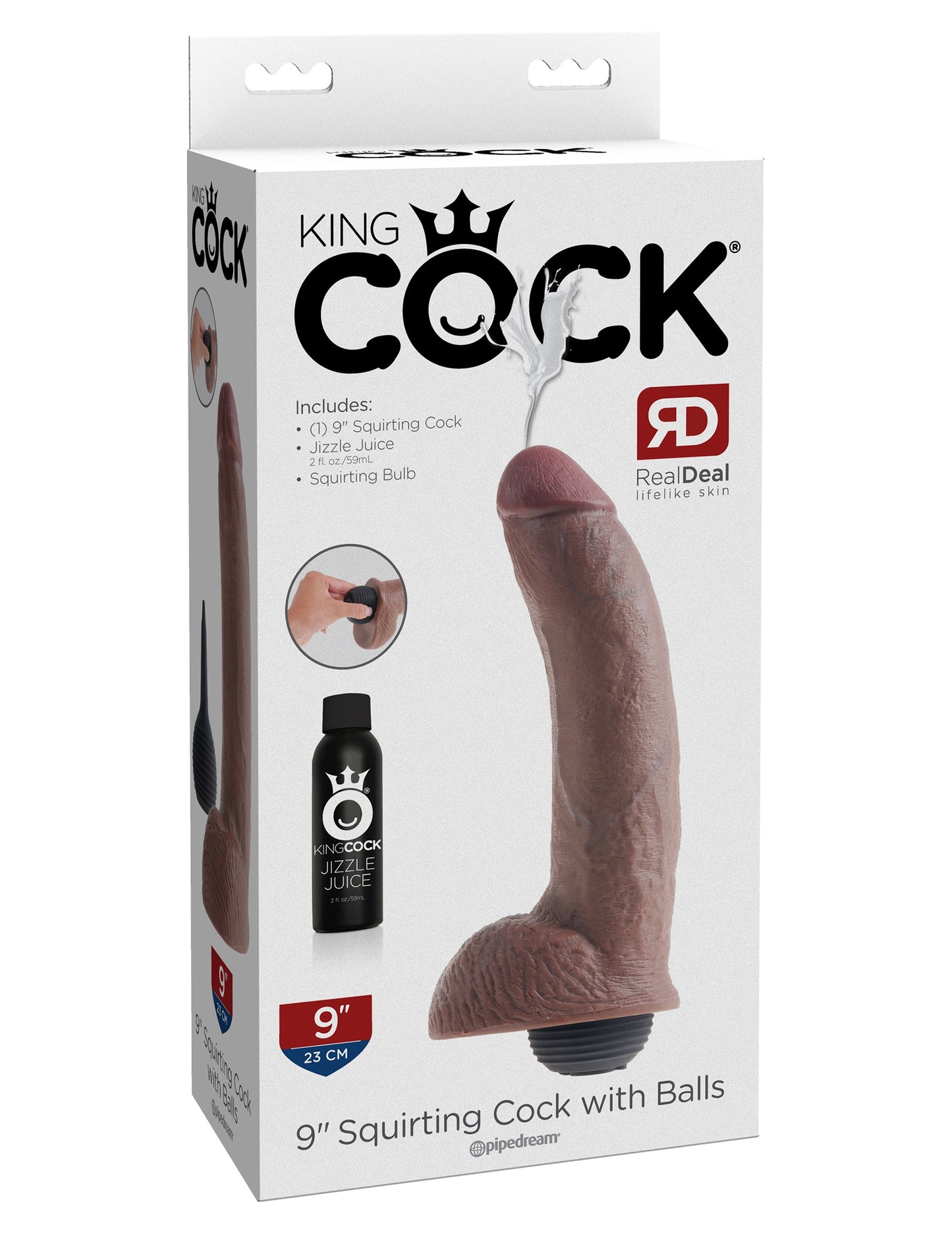 King Cock 9 Inch Squirting Cock With Balls - Brown