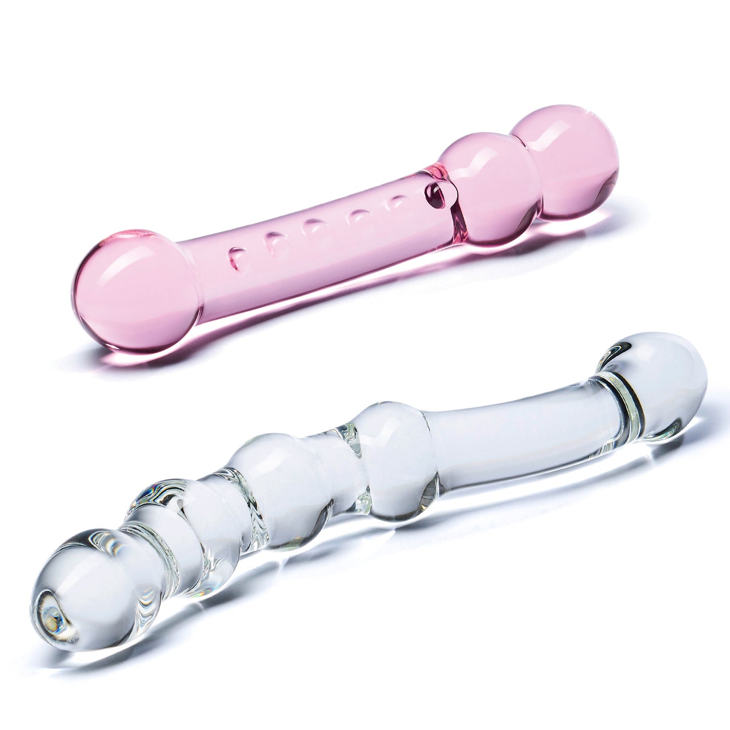 2 Pc Double Pleasure Glass Dildo Set - Pink/clear