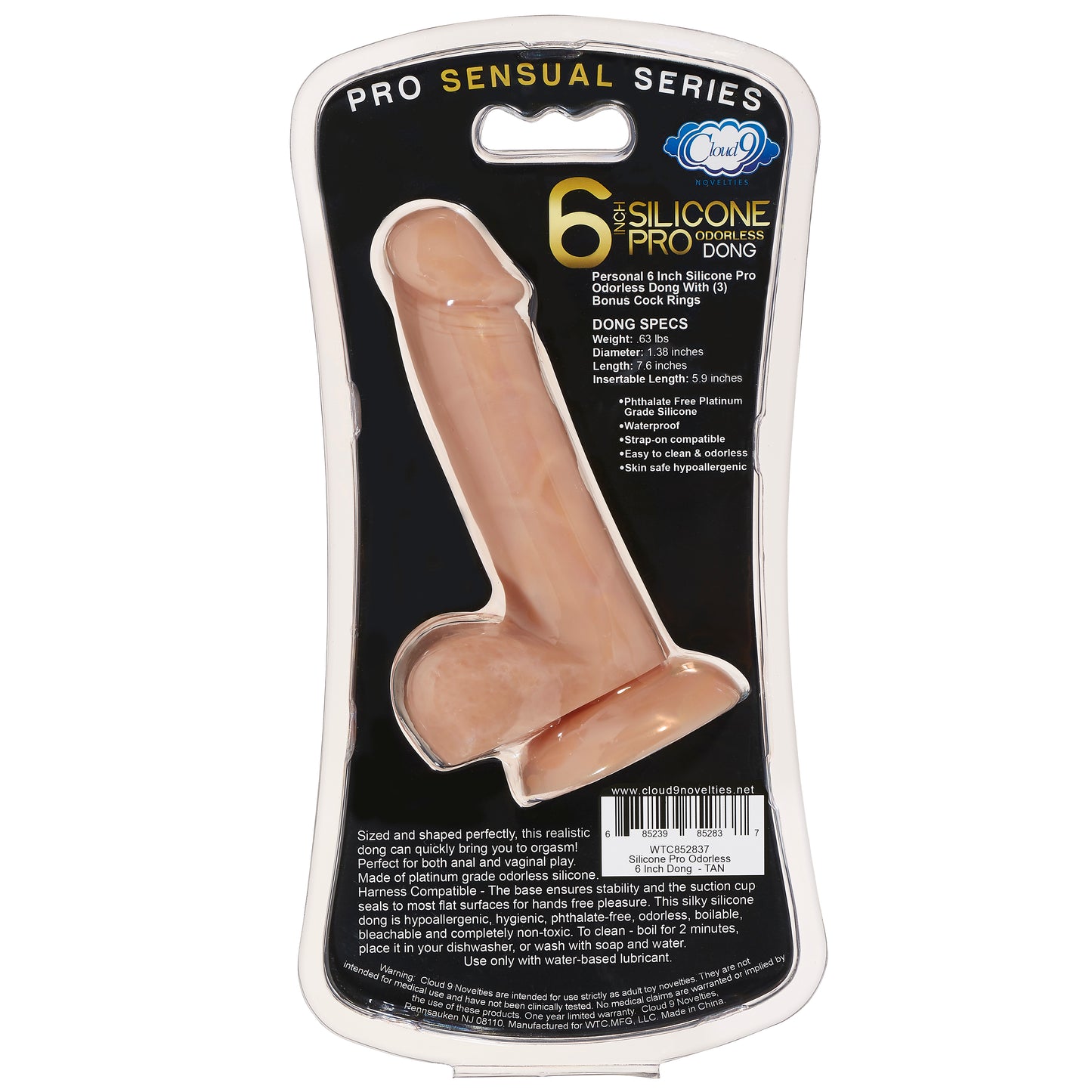 Pro Sensual Series 6 Inch Silicone Pro Odorless Dong - Tan