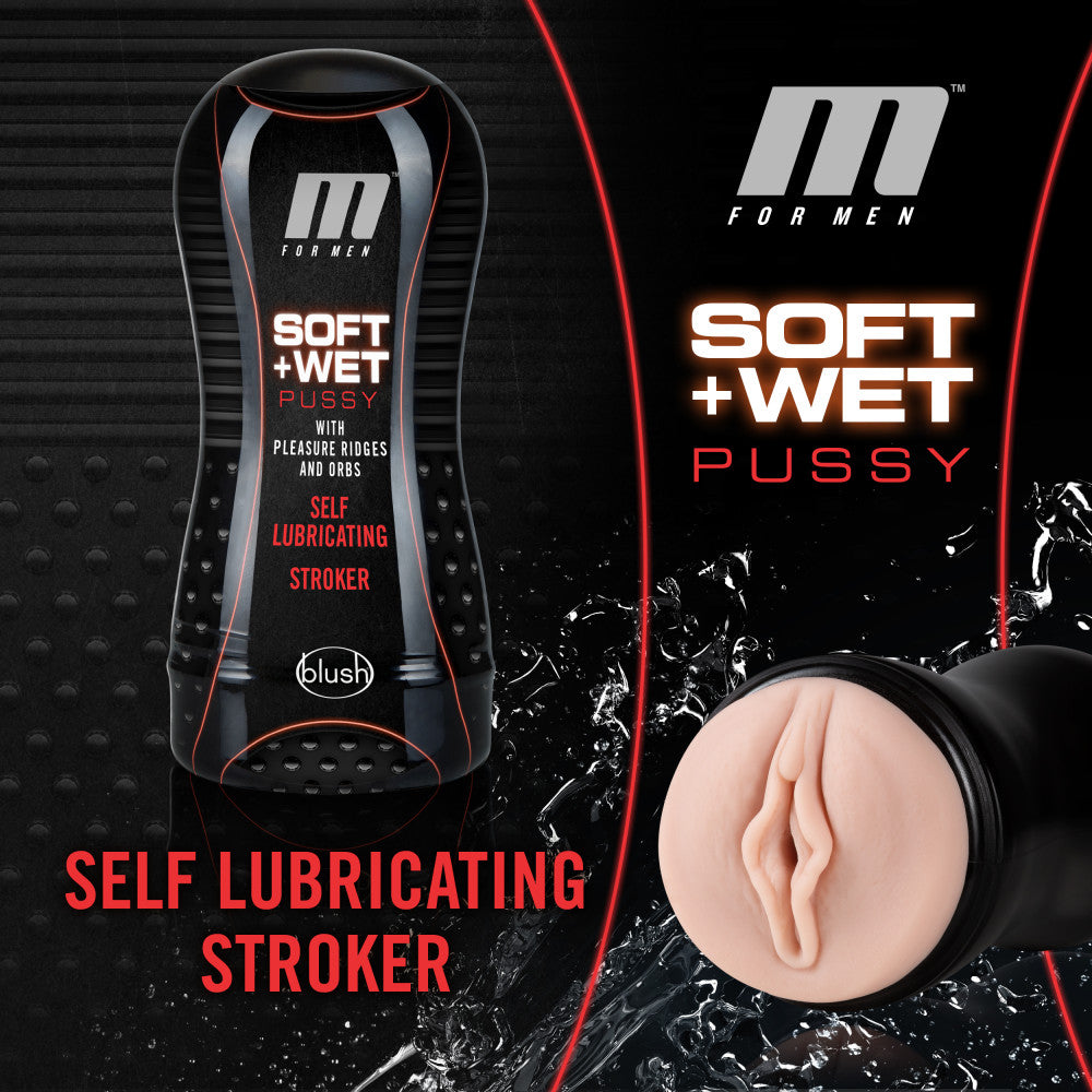 M for Men - Soft and Wet - Pussy With Pleasure Ridges and Orbs - Self Lubricating Stroker Cup - Vanilla