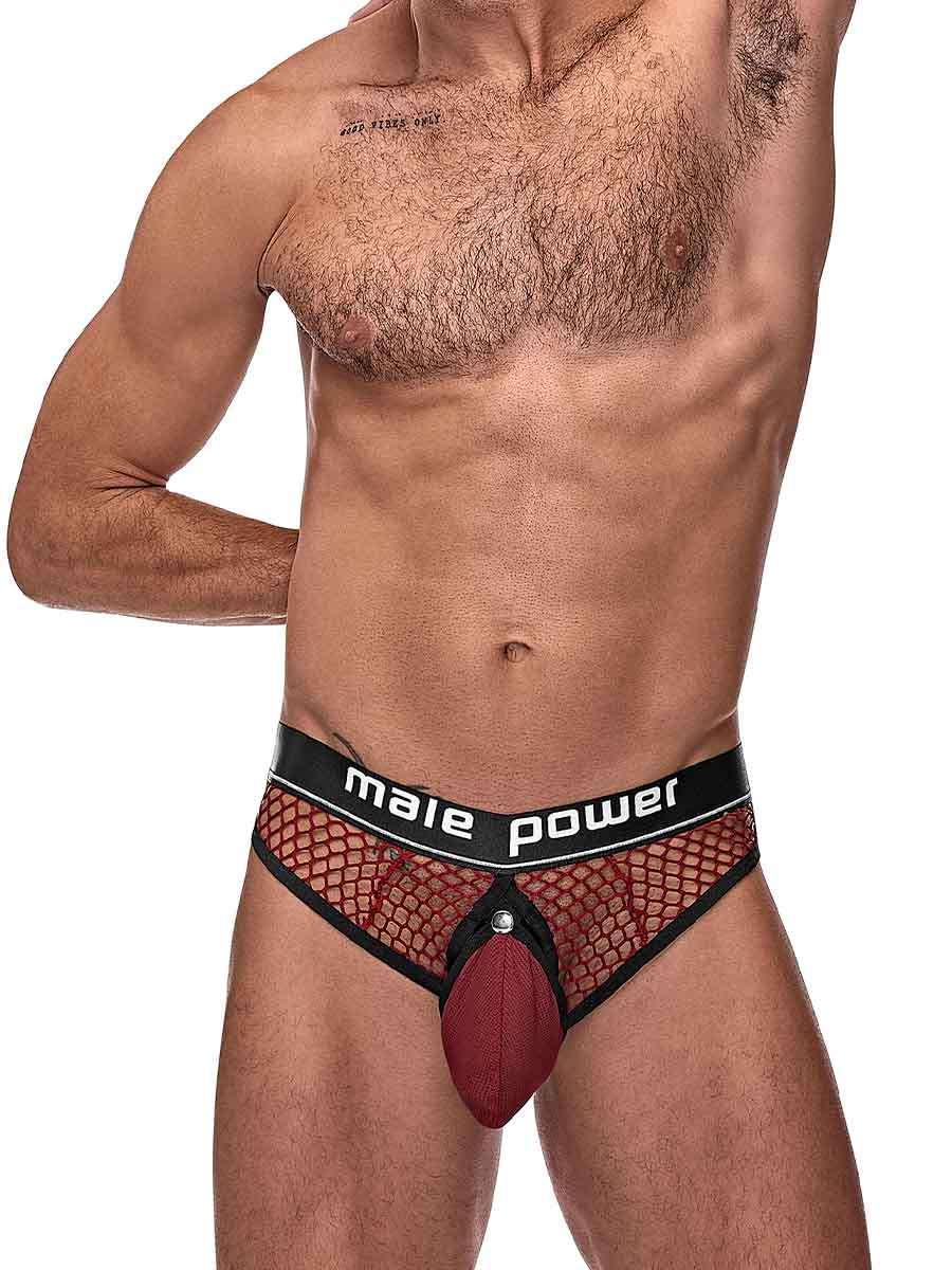 Cock Pit Net Cock Ring Thong - S/ M - Burgundy