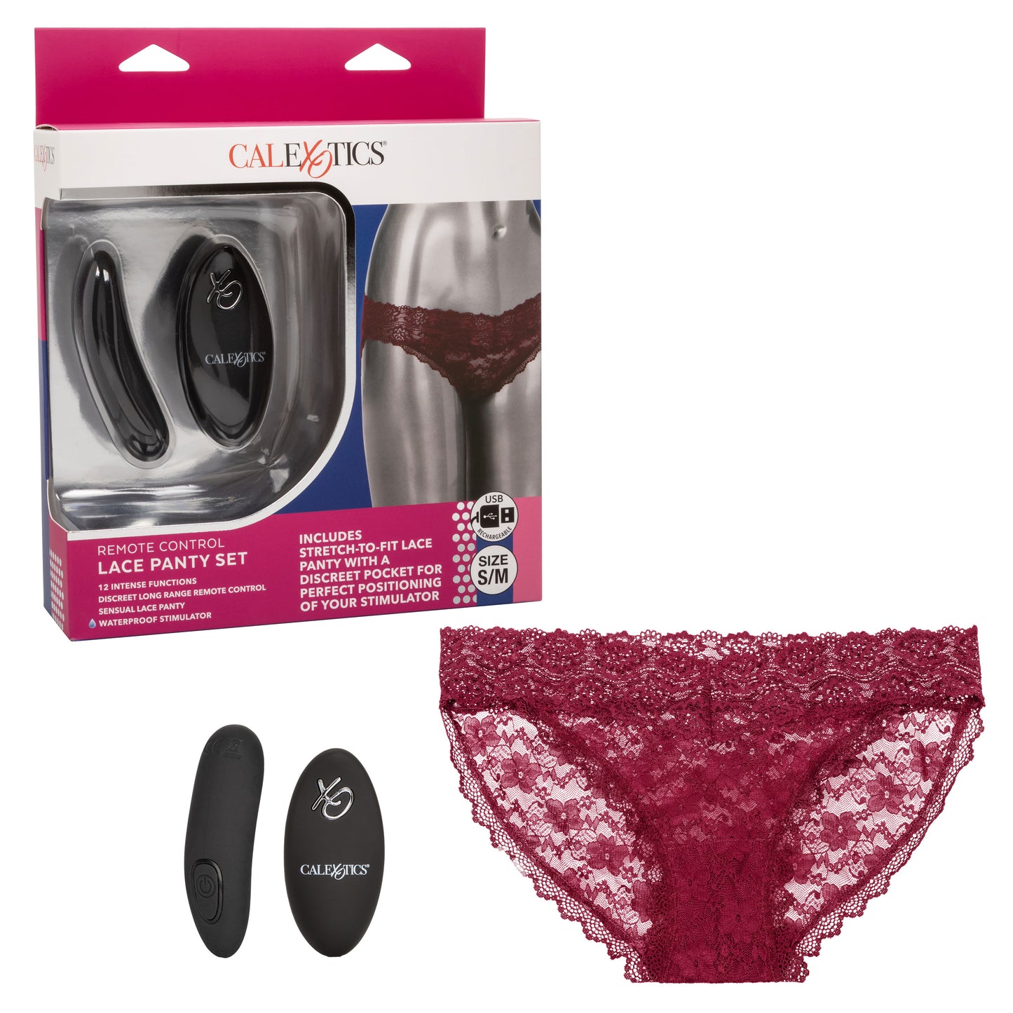 Remote Control Lace Panty Set - S/ M - Burgundy