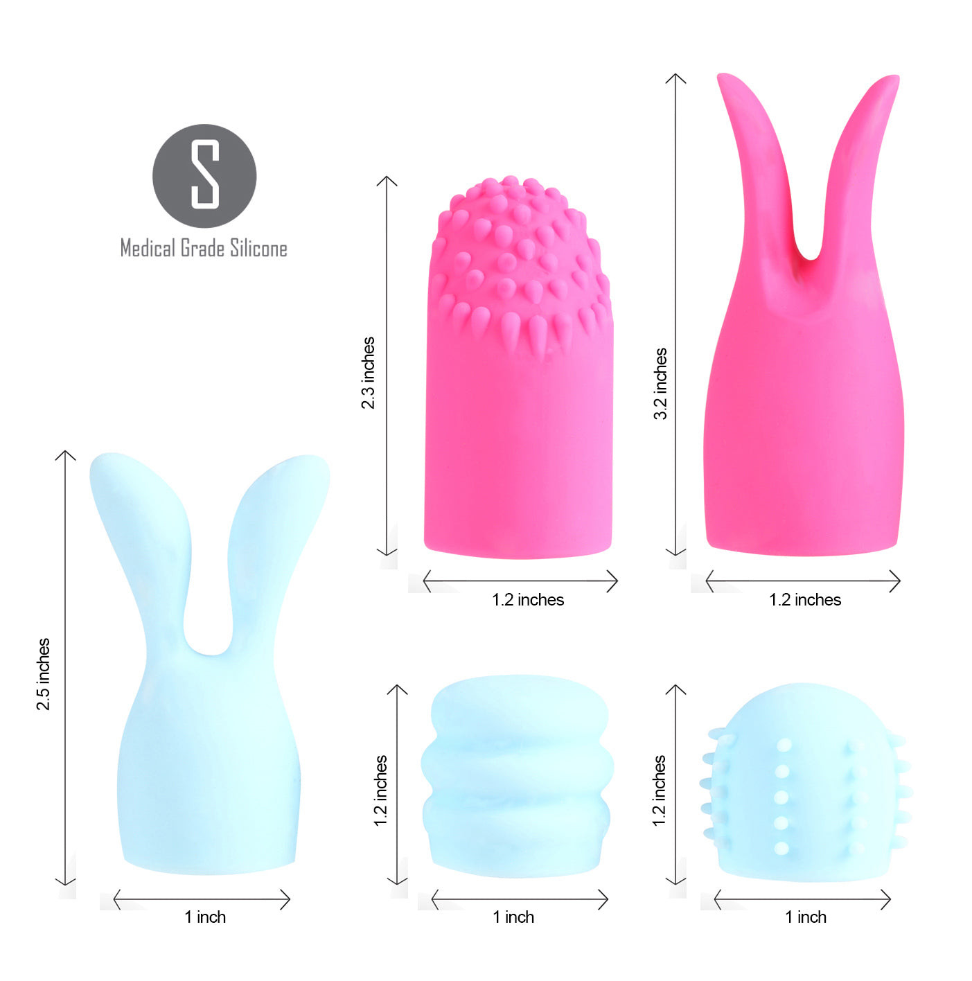 Quinn 5 Piece Silicone Attachments - Pink/blue