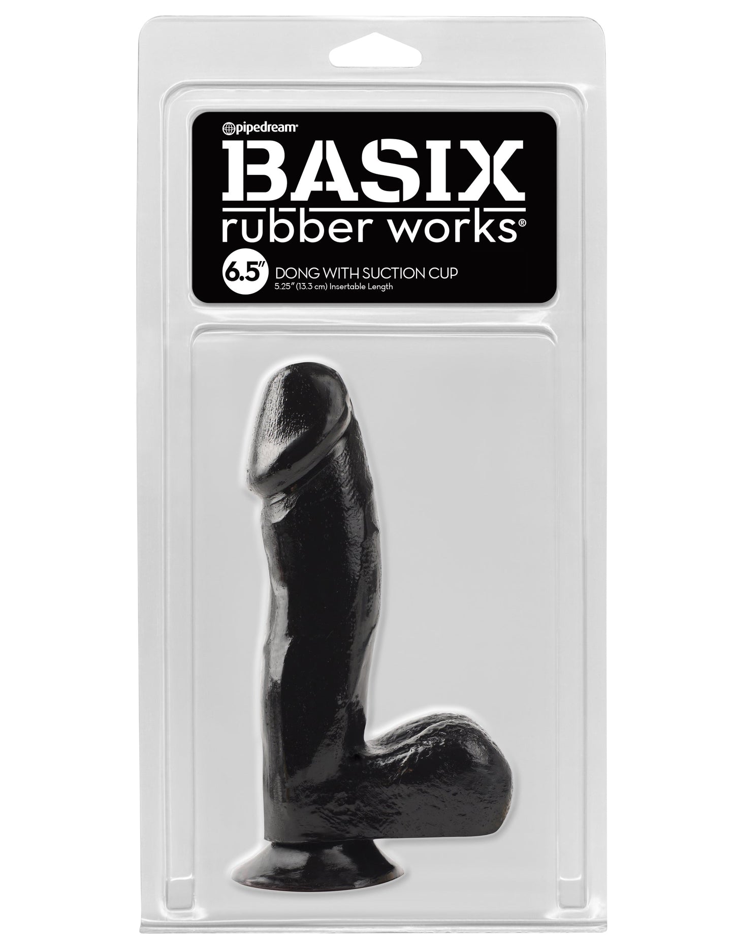 Basix Rubber Works - 6.5 Inch Dong With Suction Cup - Black