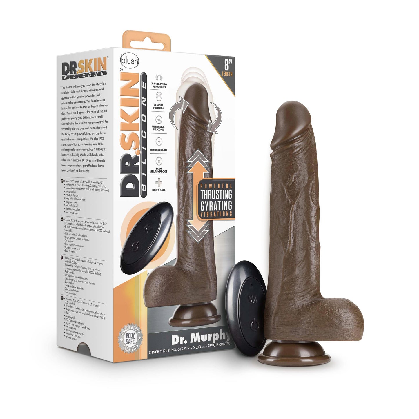 Dr. Skin Silicone - Dr. Murphy - 8 Inch Thrusting  Dildo - Chocolate