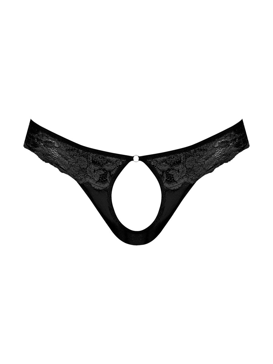 Sassy Lace - Open Ring Thong - Small/medium -  Black