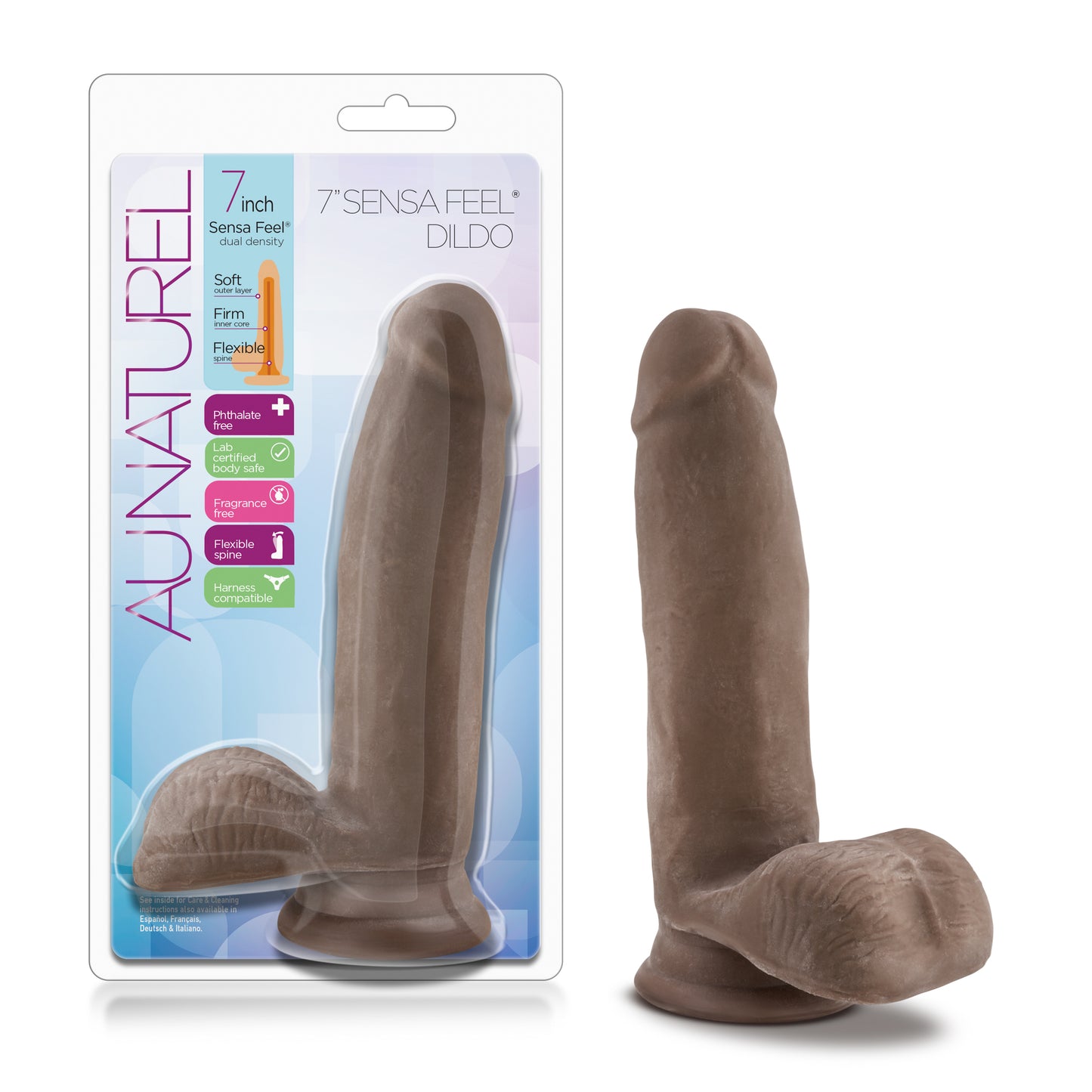 Au Naturel - 7 Inch Sensa Feel Dildo - Chocolate