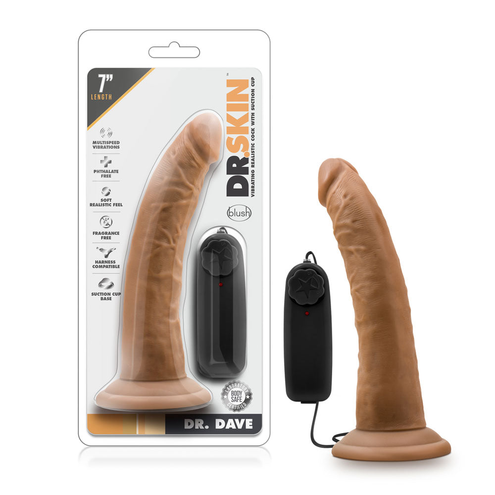 Dr. Skin - Dr. Dave - 7 Inch Vibrating Cock With  Suction Cup - Mocha