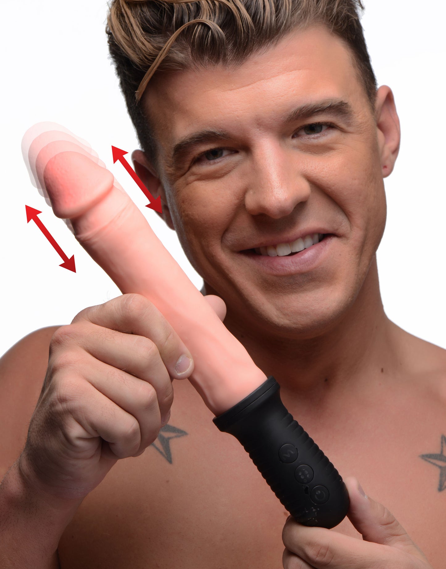 8x Auto Pounder Vibrating and Thrusting Dildo With Handle - Flesh