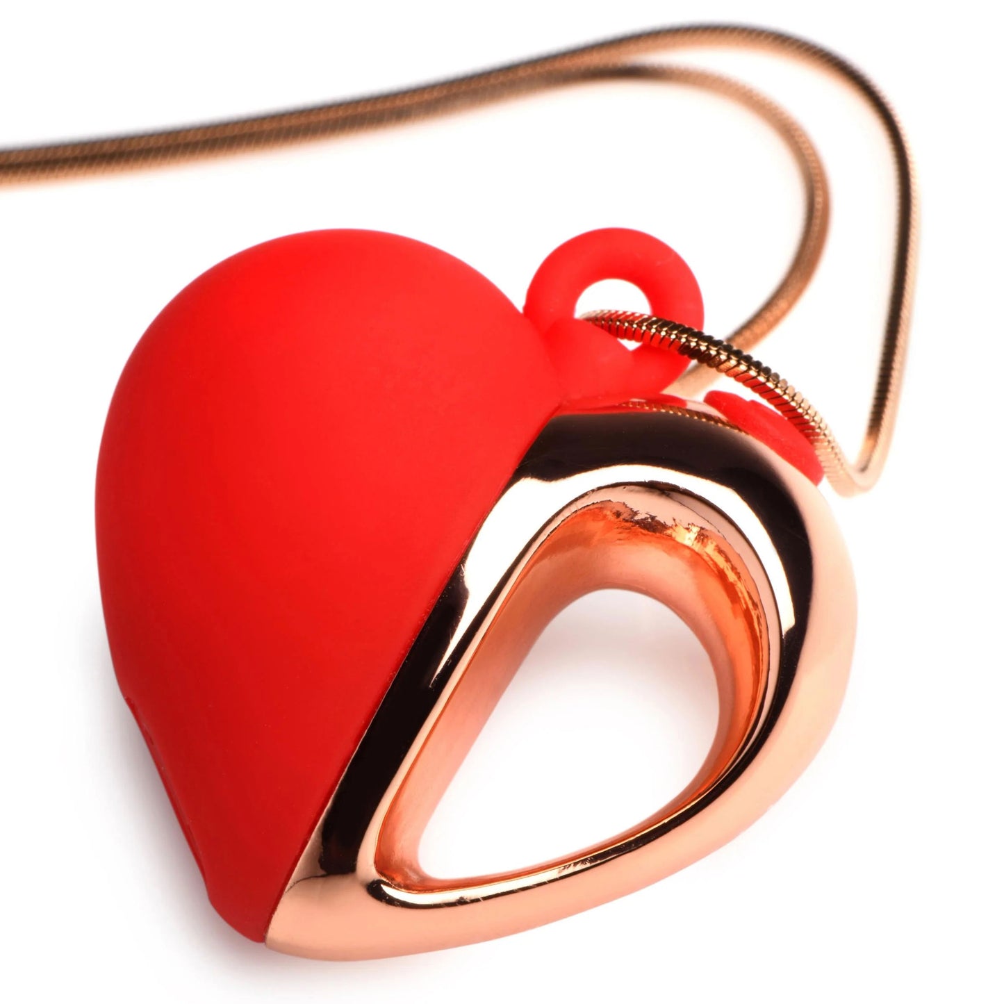 10x Vibrating Silicone Heart Necklace - Rose Gold/ Red