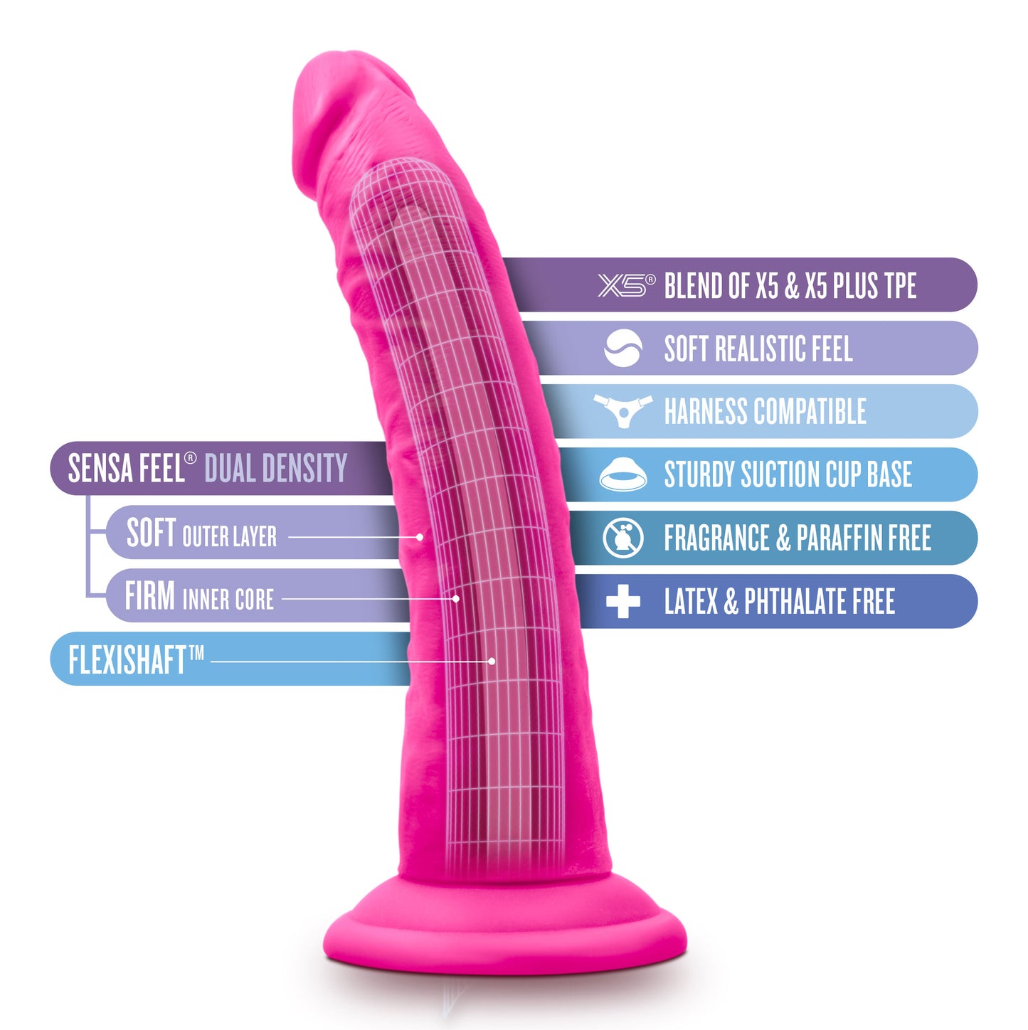 Au Naturel - Bold - Jack - 7 Inch Dildo - Pink