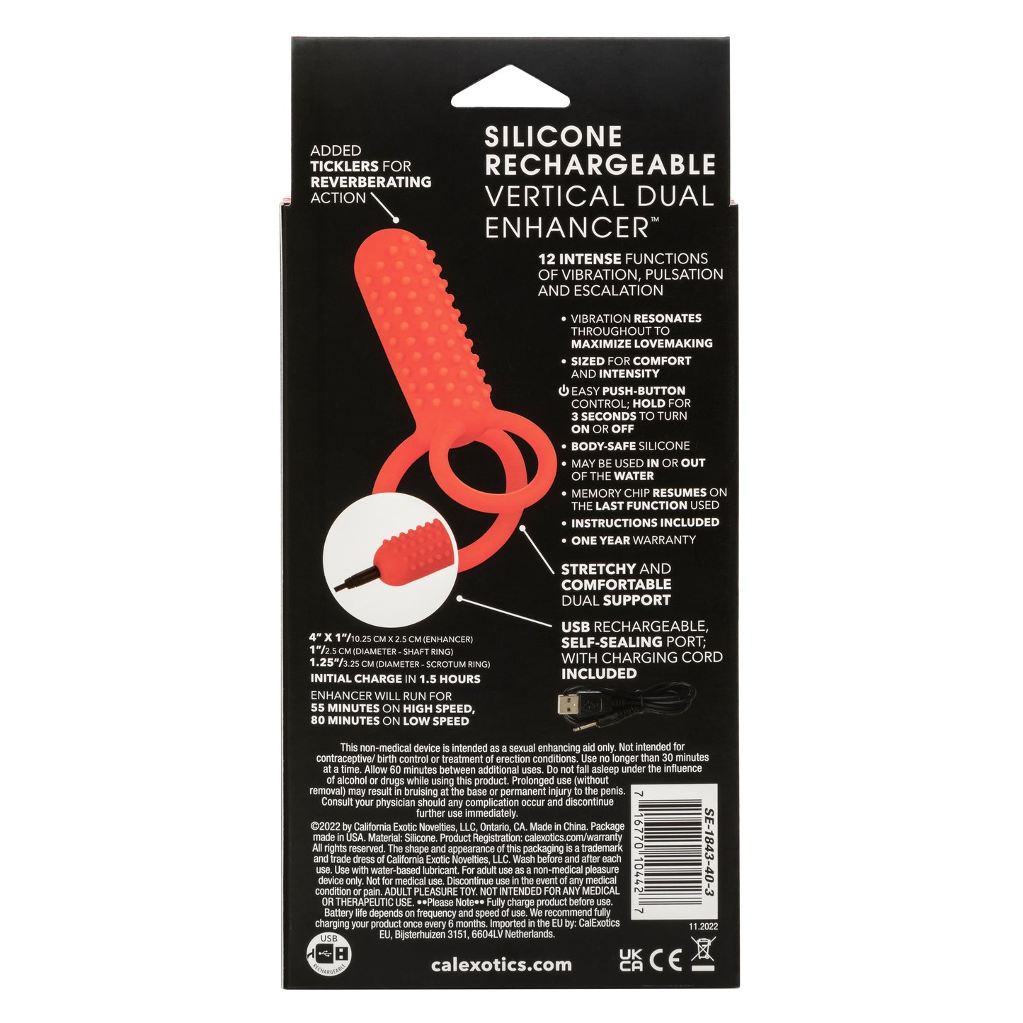 Silicone Rechargeable Vertical Dual Enhancer - Red