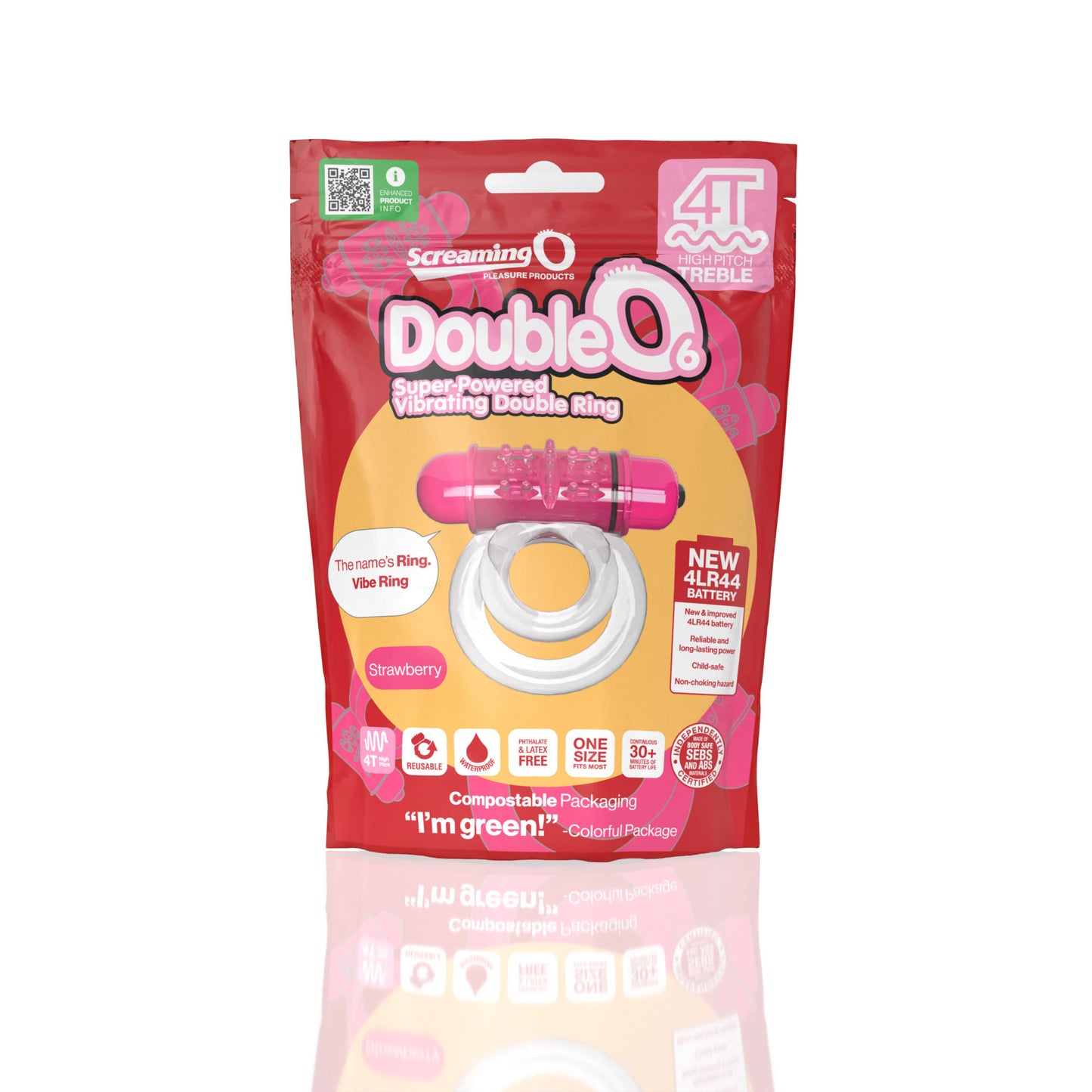 Screaming O 4t - Double O 6 Super Powered   Vibrating Double Ring - Strawberry