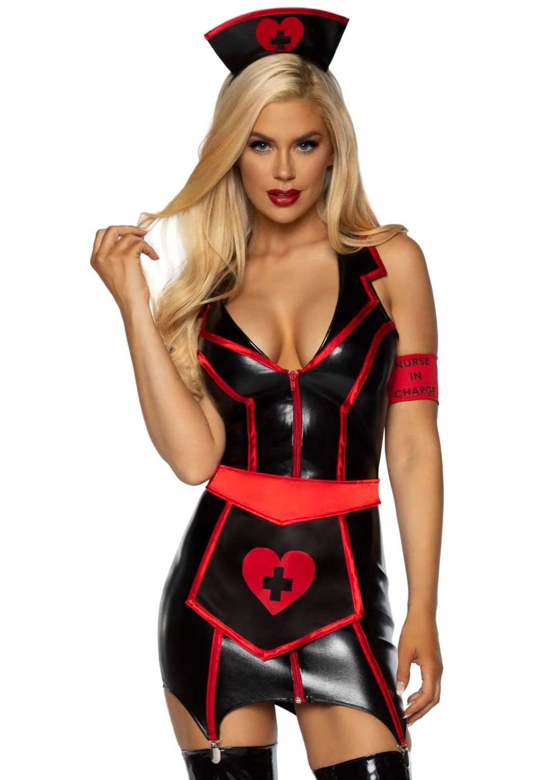 Naughty Nurse Costume - Small - Black/red