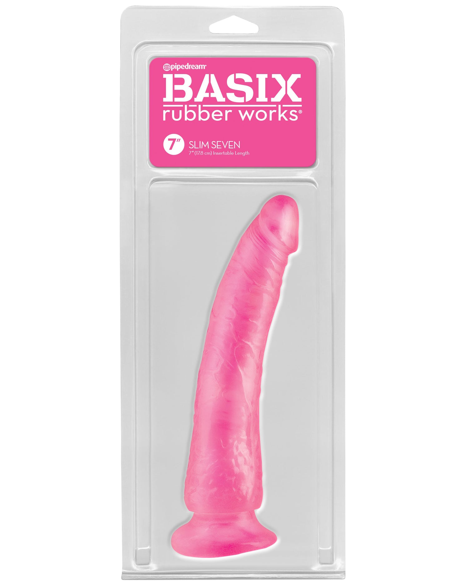 Basix Rubber Works - Slim 7 Inch With Suction Cup - Pink