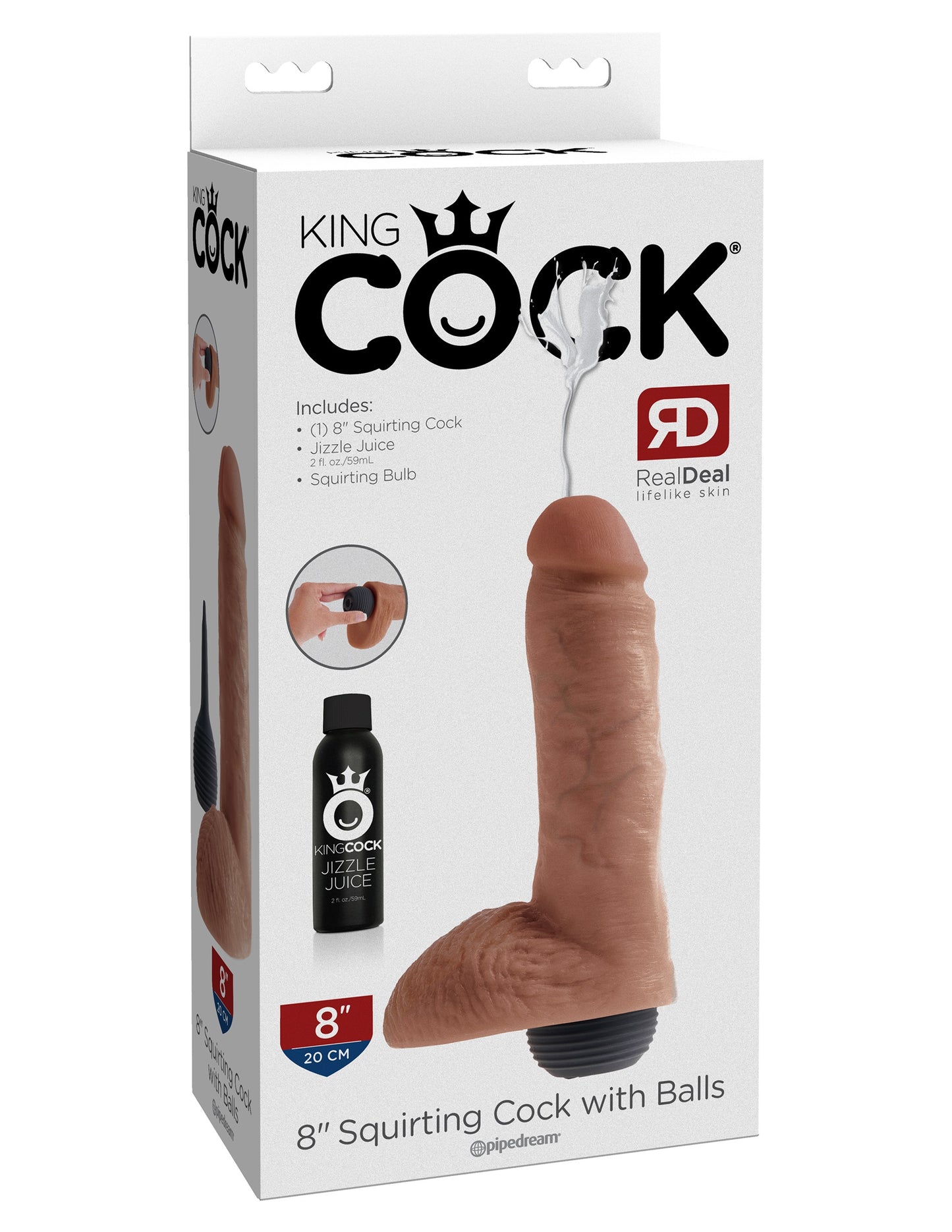 King Cock 8 Inch Squirting Cock With Balls -Tan