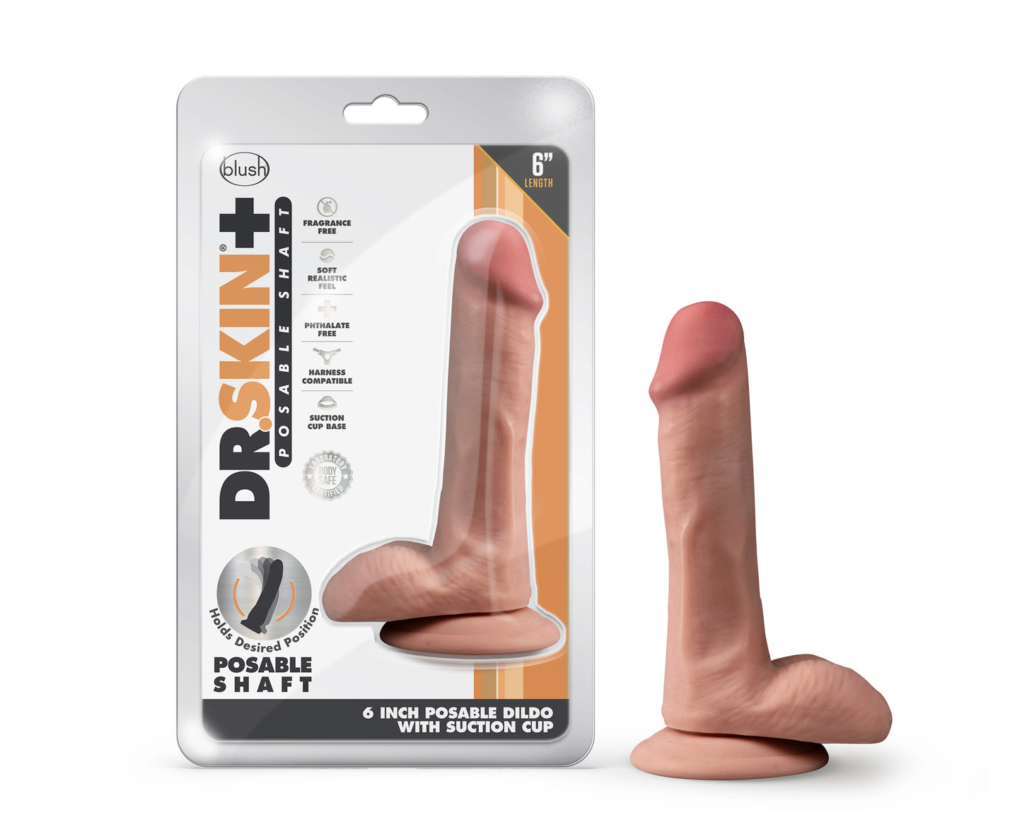 Dr. Skin Plus - 6 Inch Posable Dildo With Balls -  Mocha