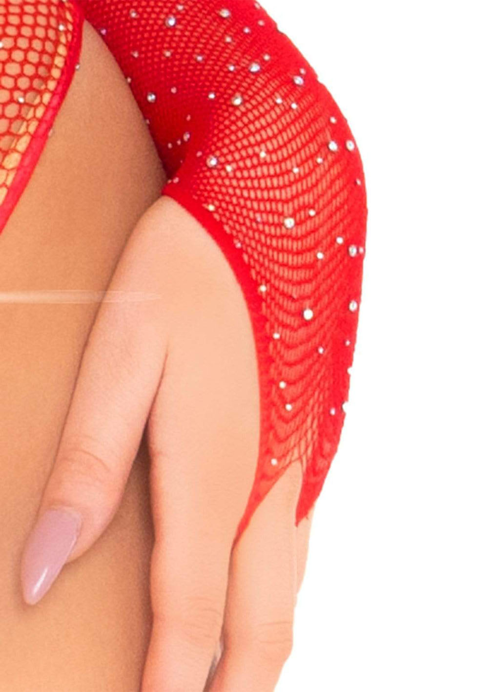 Rhinestone Snap Crotch Bodysuit - One Size - Red