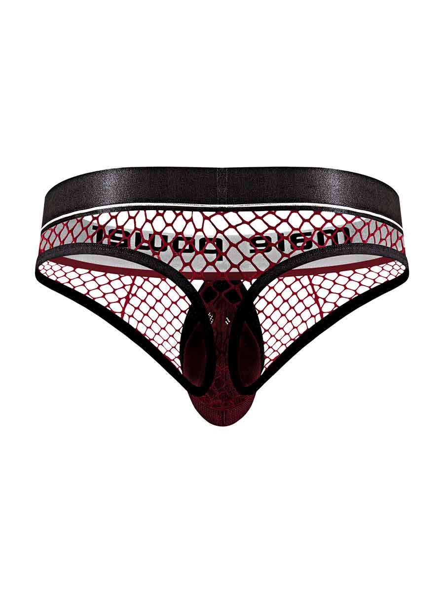 Cock Pit Net Cock Ring Thong - S/ M - Burgundy