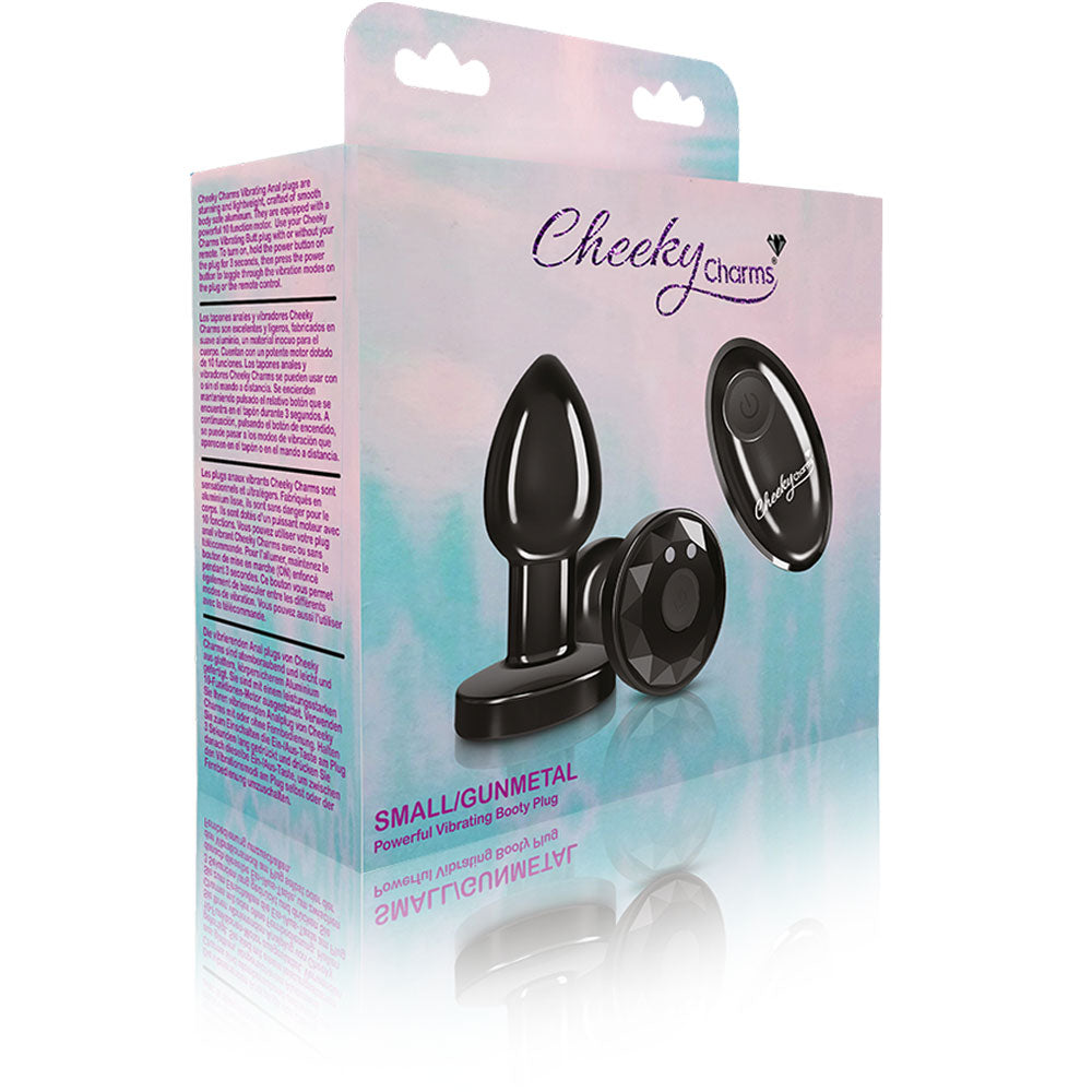 Cheeky Charms - Rechargeable Vibrating Metal Butt  Plug With Remote Control - Gunmetal - Small