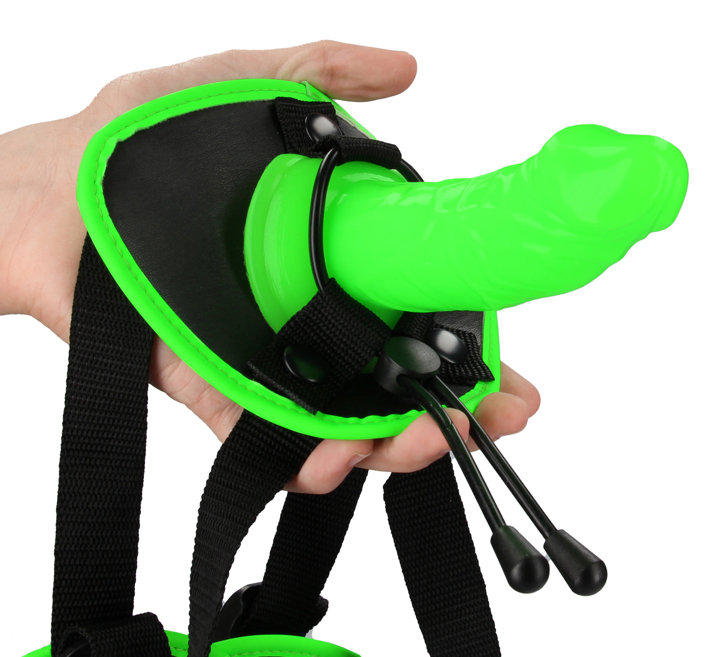 Bonded Leather Strap-on With Silicone Dildo 5.7  Inch - Glow in the Dark