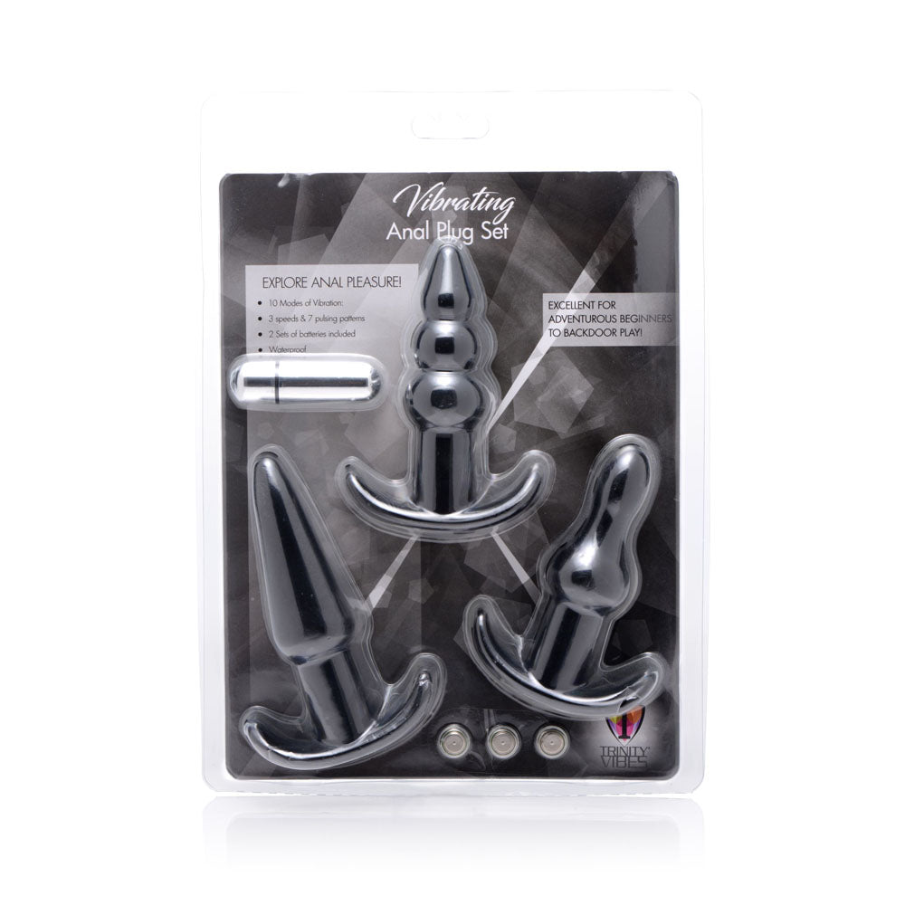 4 Piece Vibrating Anal Plug Set - Black