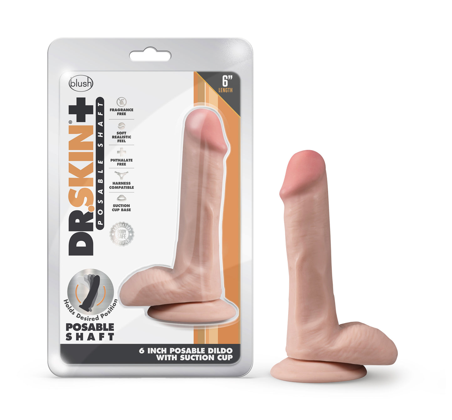 Dr. Skin Plus - 6 Inch Posable Dildo With Balls -  Vanilla