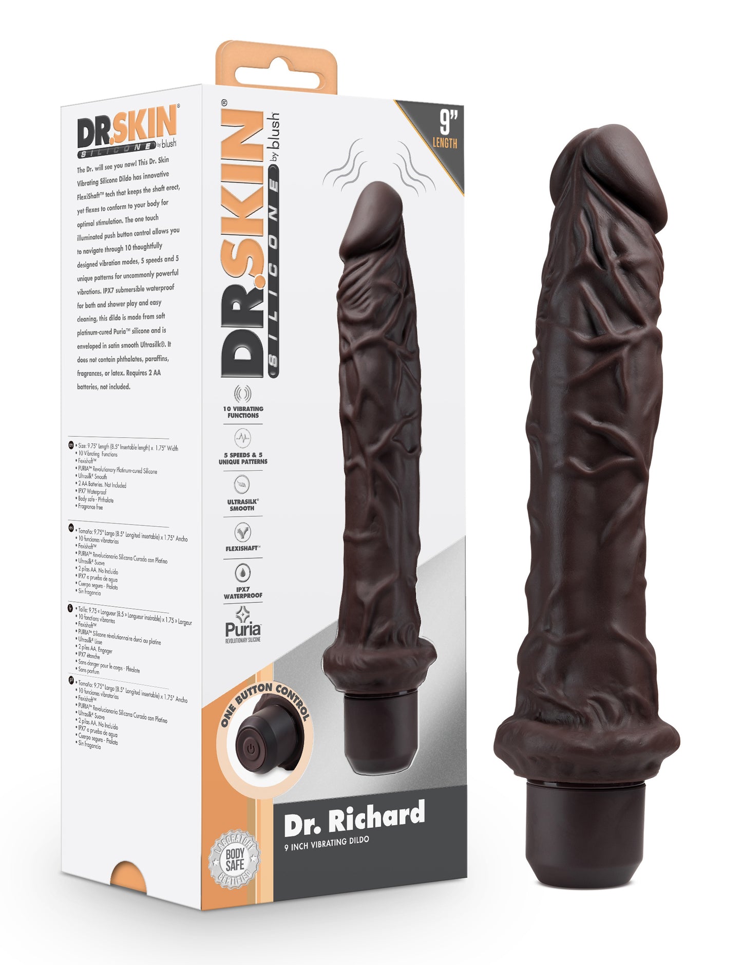 Dr. Skin Silicone - Dr. Richard - 9 Inch Vibrating Dildo - Brown