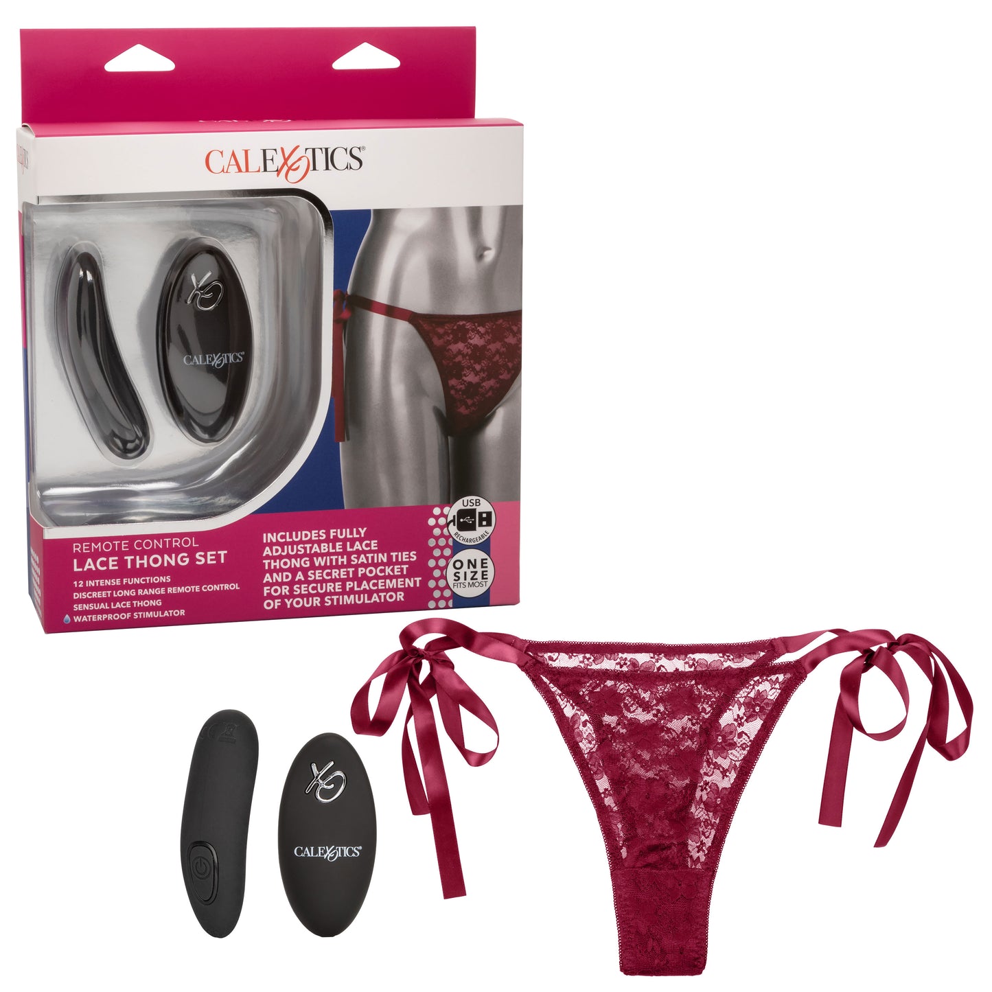 Remote Control Lace Thong Set - Burgundy