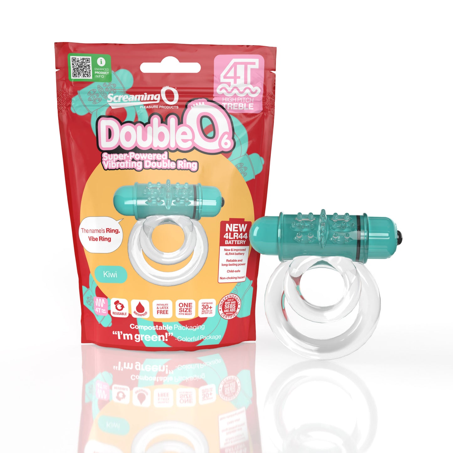 Screaming O 4t - Double O 6 Super Powered   Vibrating Double Ring - Kiwi