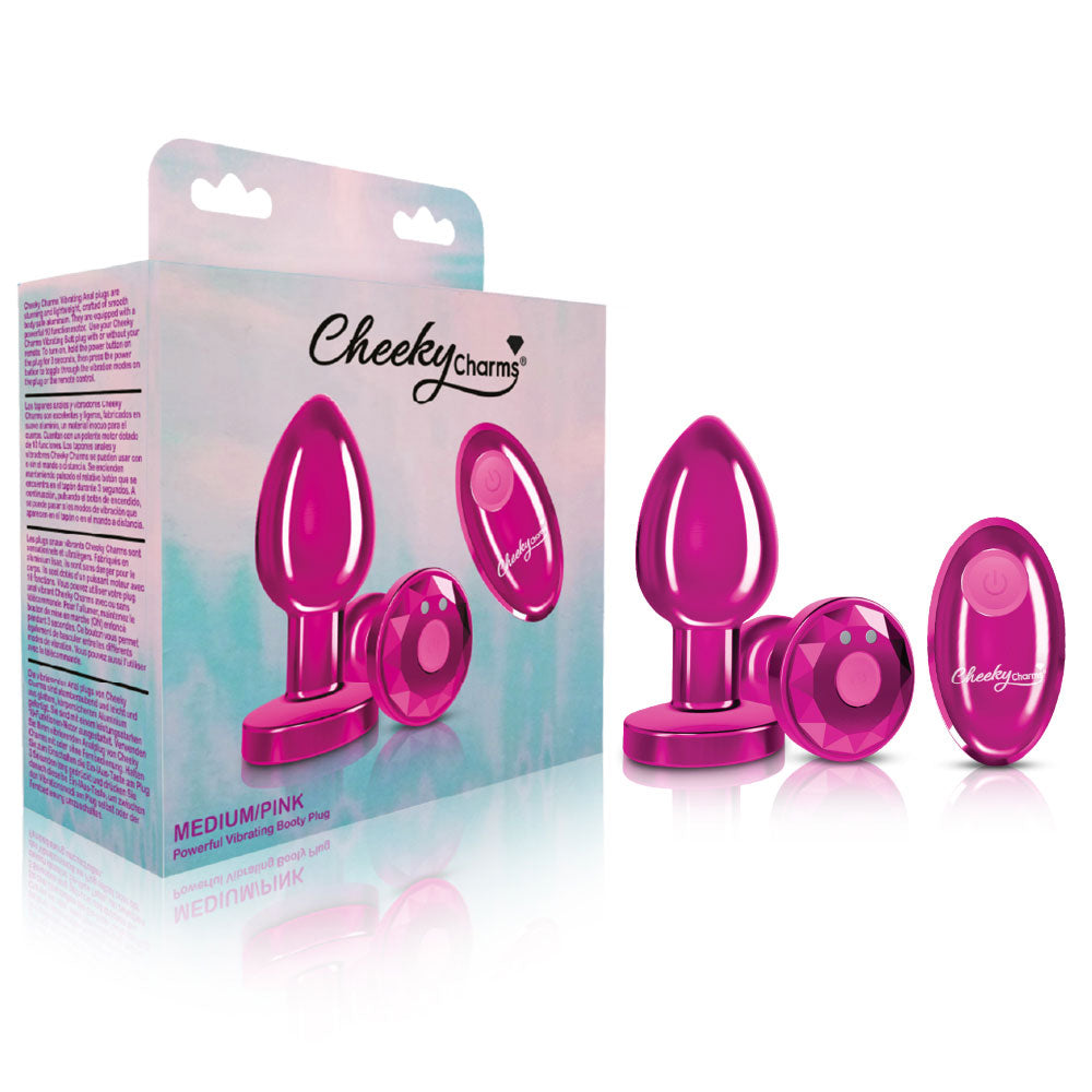 Cheeky Charms - Rechargeable Vibrating Metal Butt  Plug With Remote Control - Pink - Medium