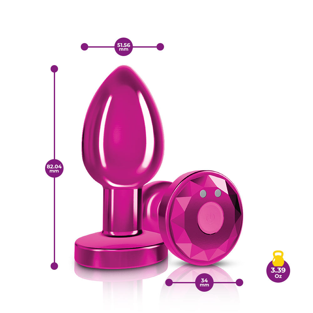 Cheeky Charms - Rechargeable Vibrating Metal Butt  Plug With Remote Control - Pink - Medium