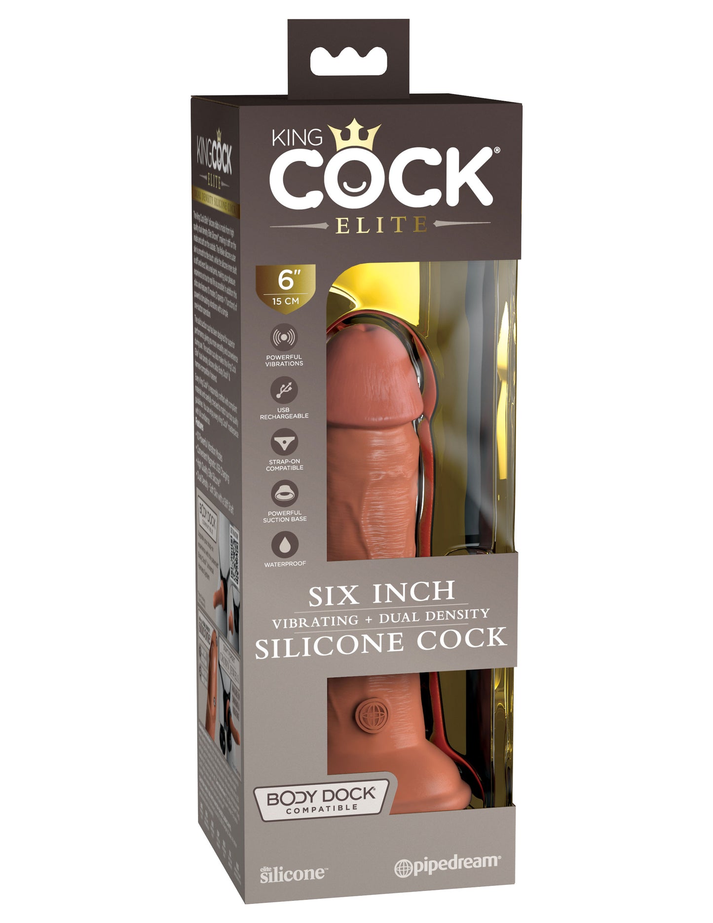 King Cock Elite 6 Inch Vibrating Silicone Dual  Silicone Dual Density Cock - Tan