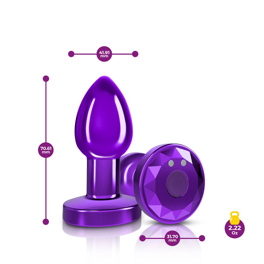 Cheeky Charms - Rechargeable Vibrating Metal Butt  Plug With Remote Control - Purple - Small