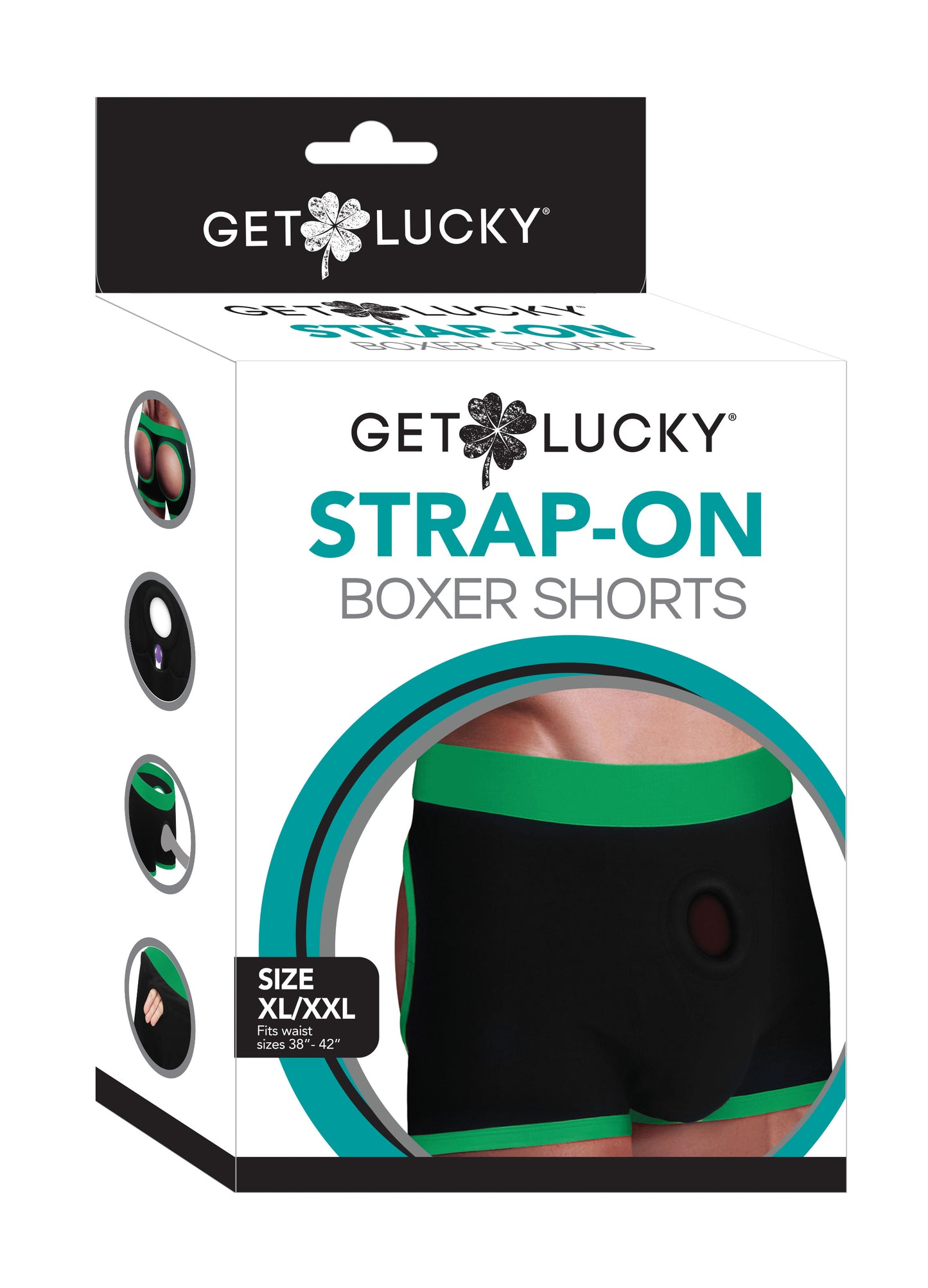 Get Lucky Strap-on Boxer Shorts - Xlarge/xxlarge - Black/green