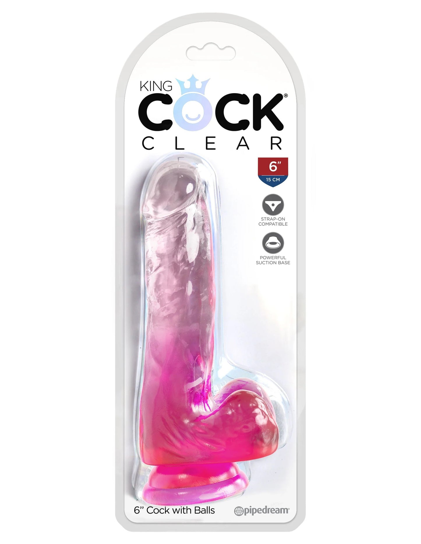 King Cock Clear 6 Inch With Balls - Pink